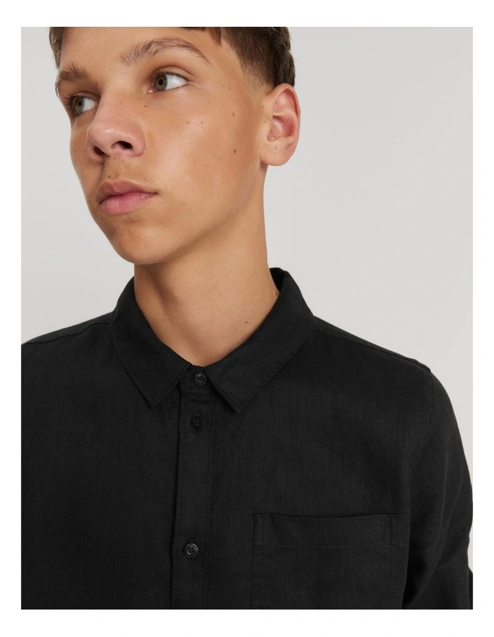 Teen Organically Grown Linen Shirt in Black