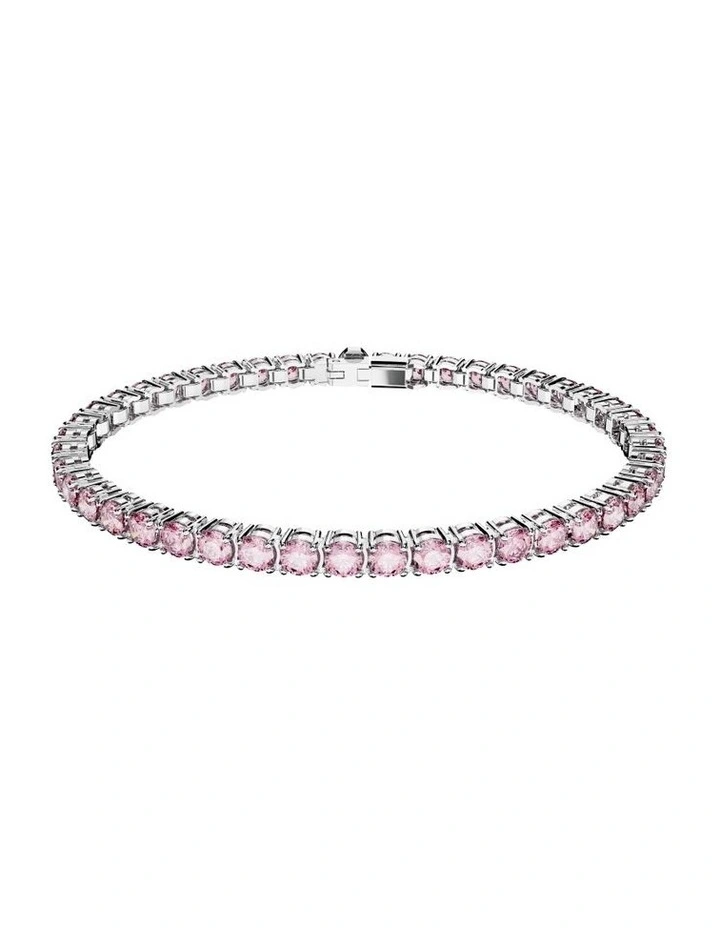 Matrix Tennis Bracelet Round Cut Small Rhodium Plated in Pink