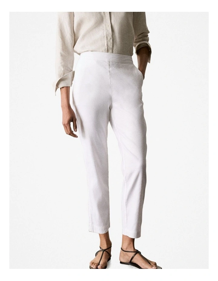 Stretch Linen Blend Pull On Pant in White