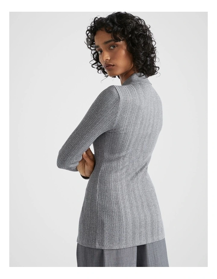 Variegated Rib Polo Top in Wolf Marle