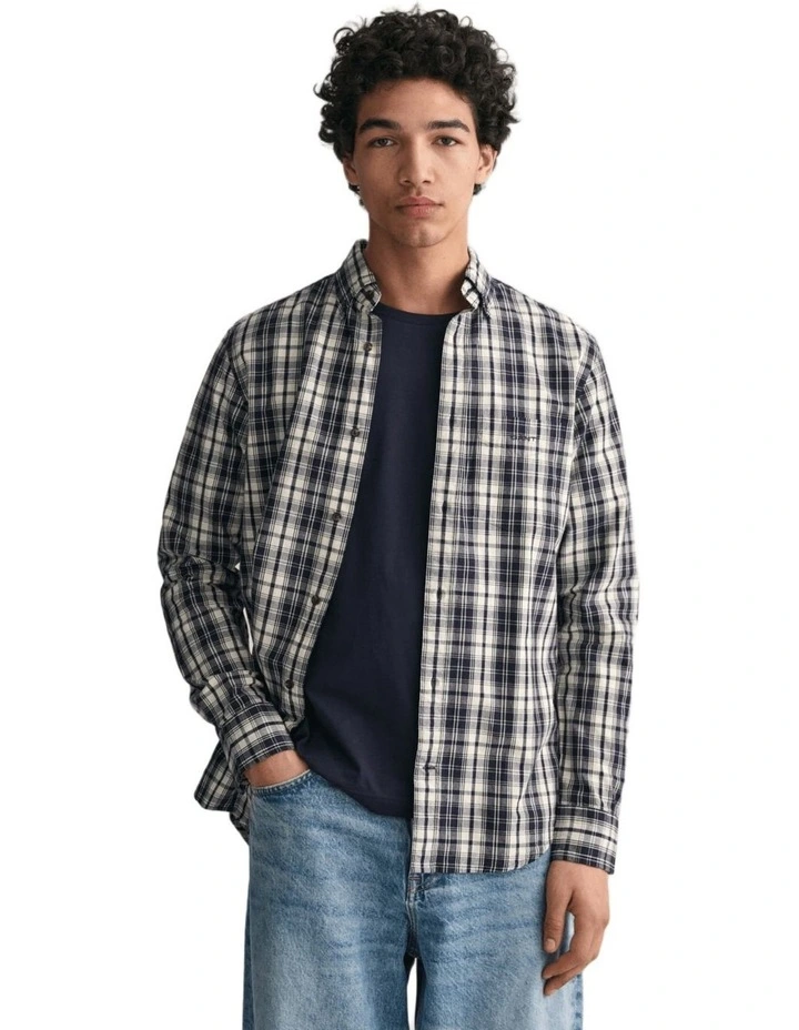 Regular Fit Plaid Archive Poplin Shirt in Cream