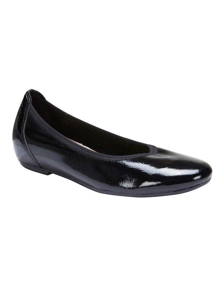 Pamper Black Crinkle Patent Flat Shoes