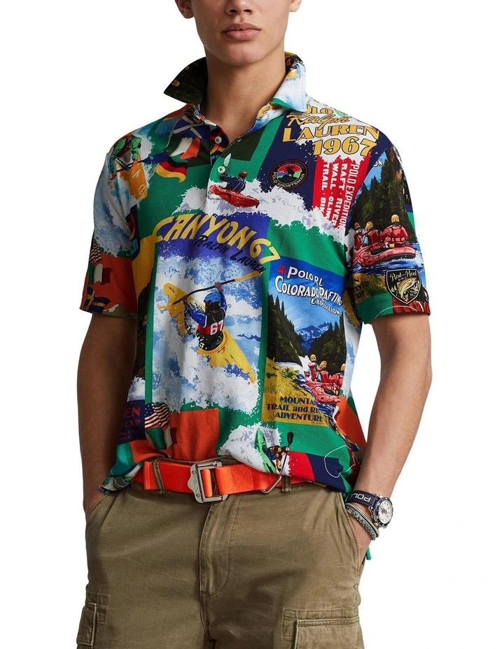Classic Fit Kayak-Print Mesh Polo Shirt in Assorted