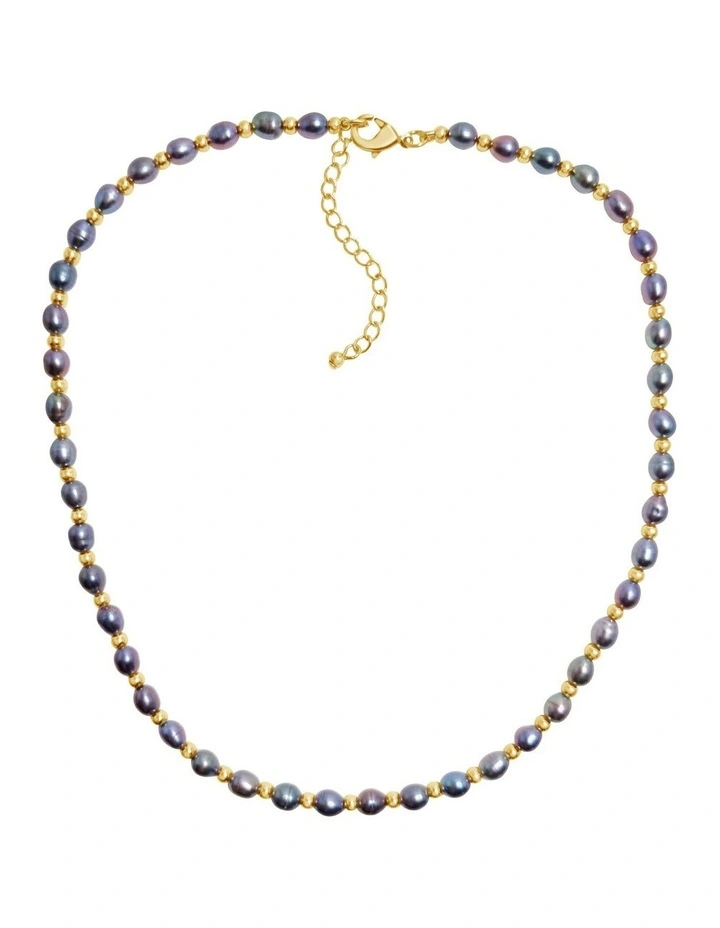 Iridescent Peacock Pearl Necklace in Black