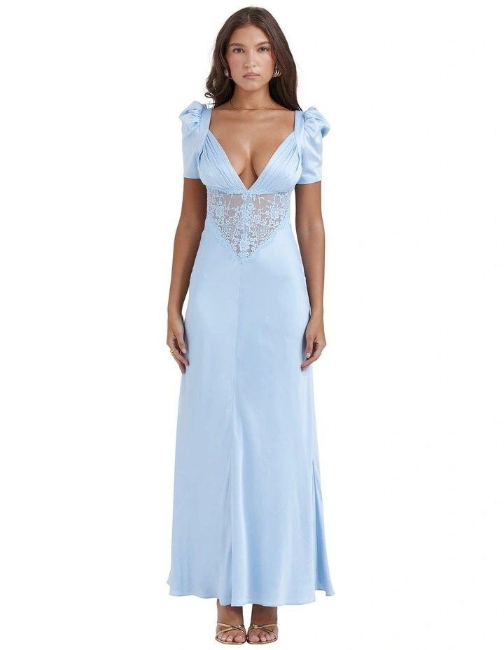 Rafaela Pure Silk And Lace Dress in Soft Blue