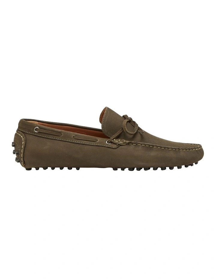 Reece Leather Driving Loafer Shoe in Olive