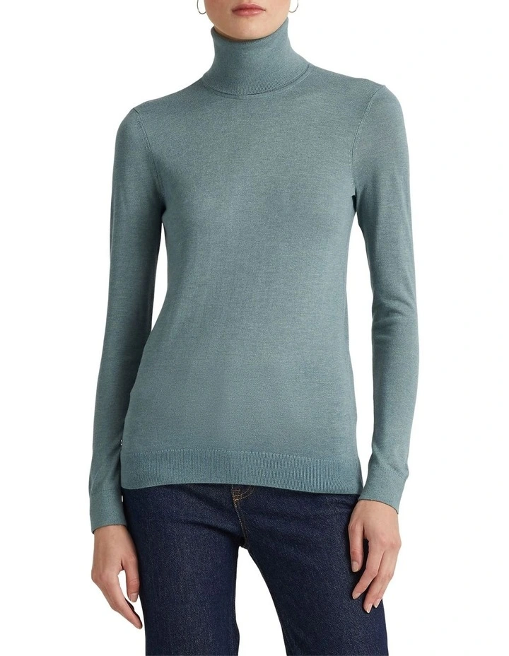 Silk Blend Turtleneck in Green