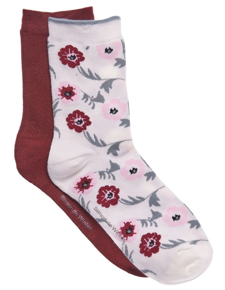 Patterned 3/4 Crew Socks 2 Pack in Garden Ivory