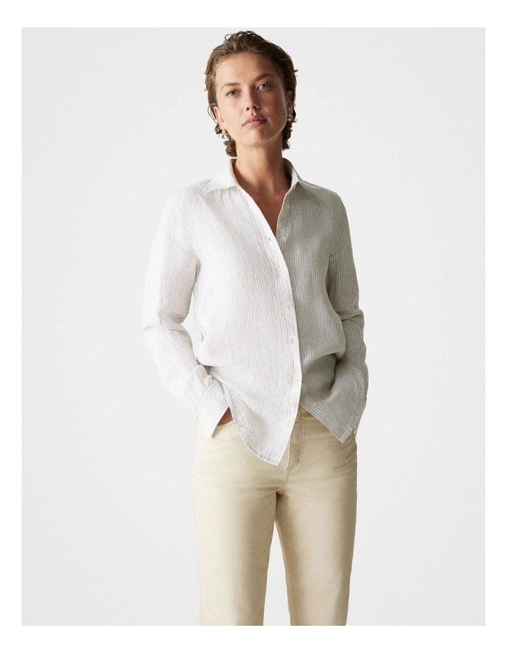 Yarn Dyed Linen Stripe Classic Shirt in Flax