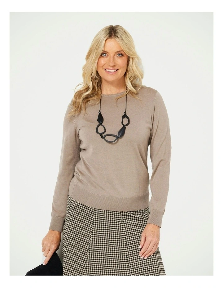 Melanie Merino Wool Crew Nick Sweater in Brown