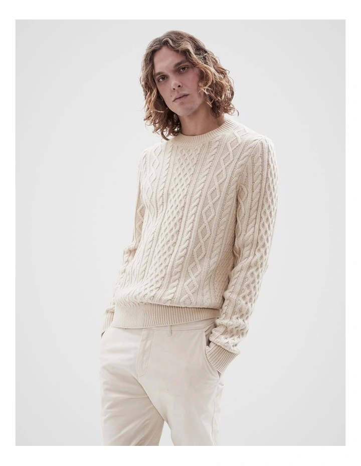 Cable Crew Knit in Sand