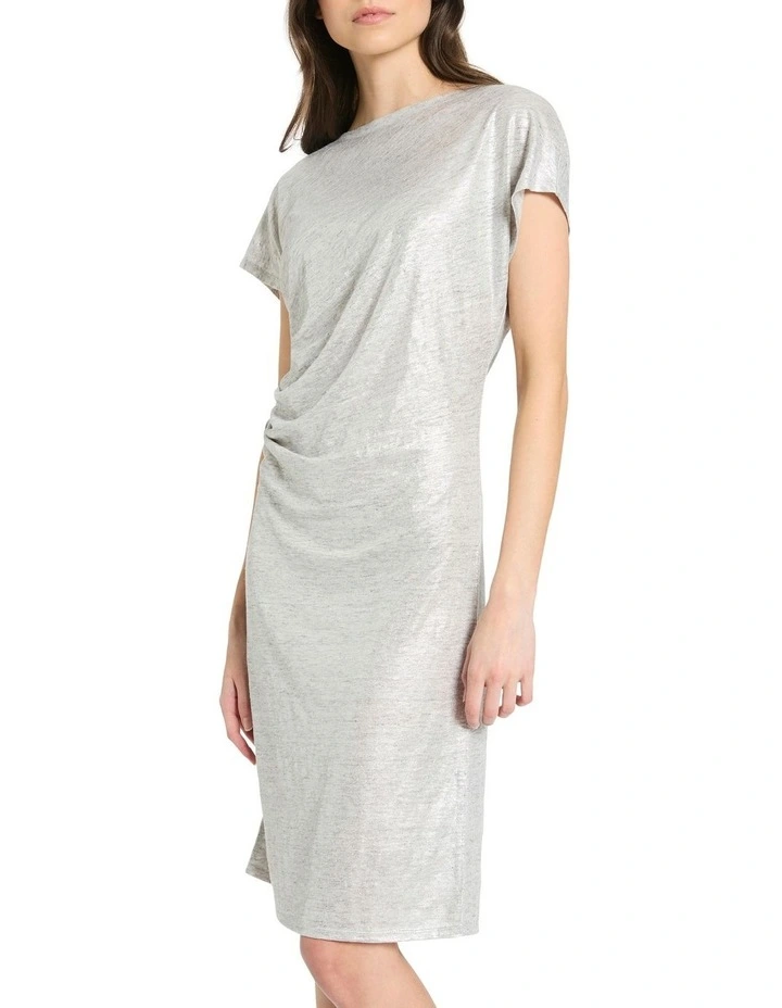 Shine Again Foil Linen Dress in Silver
