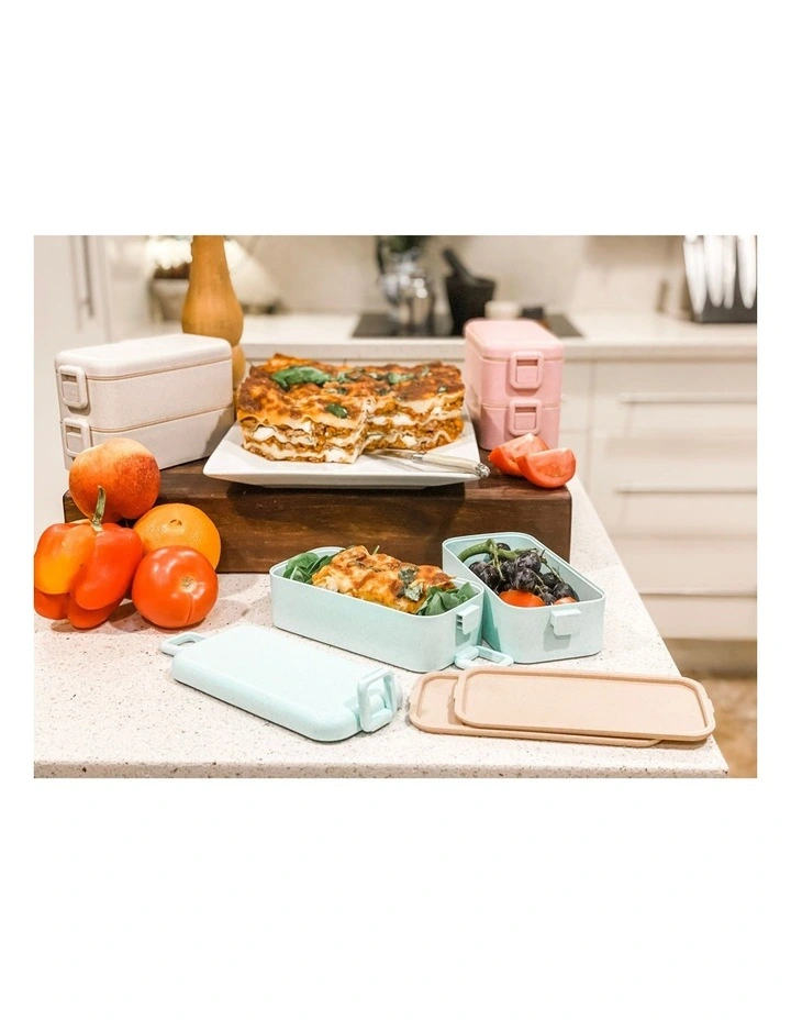 Twin Bento Lunch Box Large 2 Tiered 3 Tiered Green