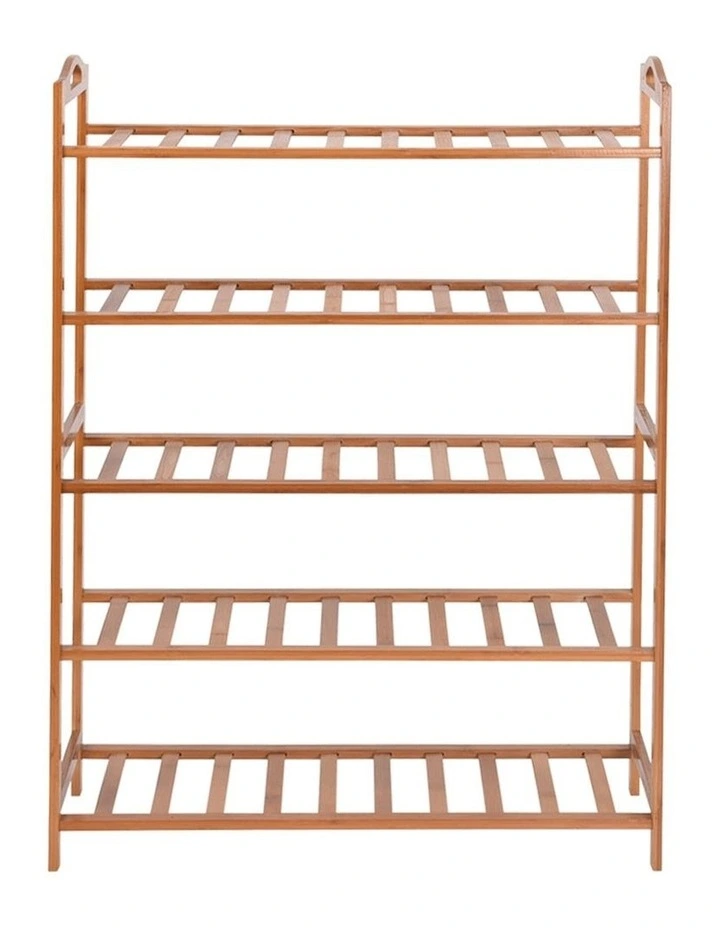 5 Tiers Bamboo Shoe Rack Storage Organizer in Brown