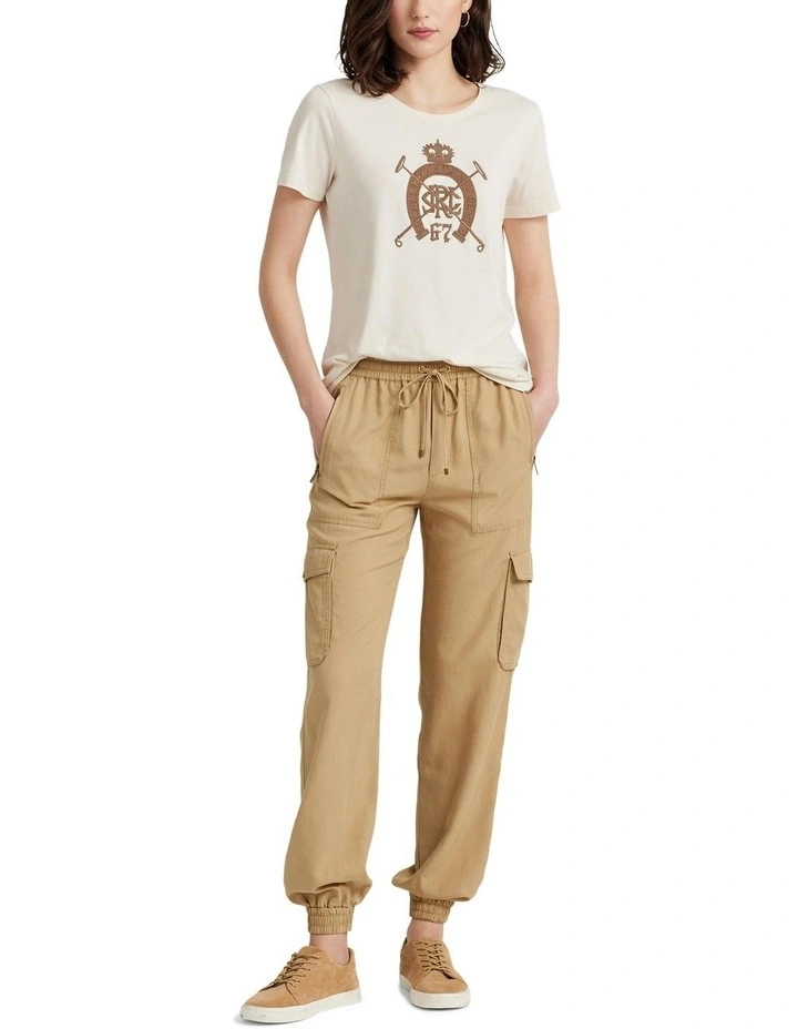 Equestrian-Logo Cotton-Blend Jersey Tee in Natural
