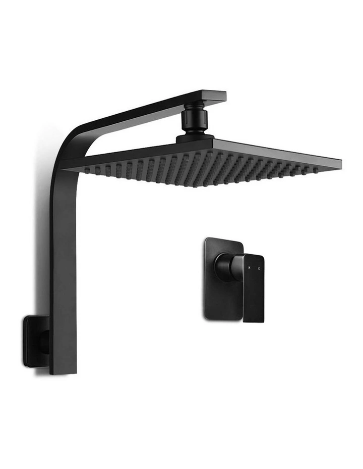 8 Inch Wall Arm Square High Pressure Rain Shower Head Mixer Tap in Black