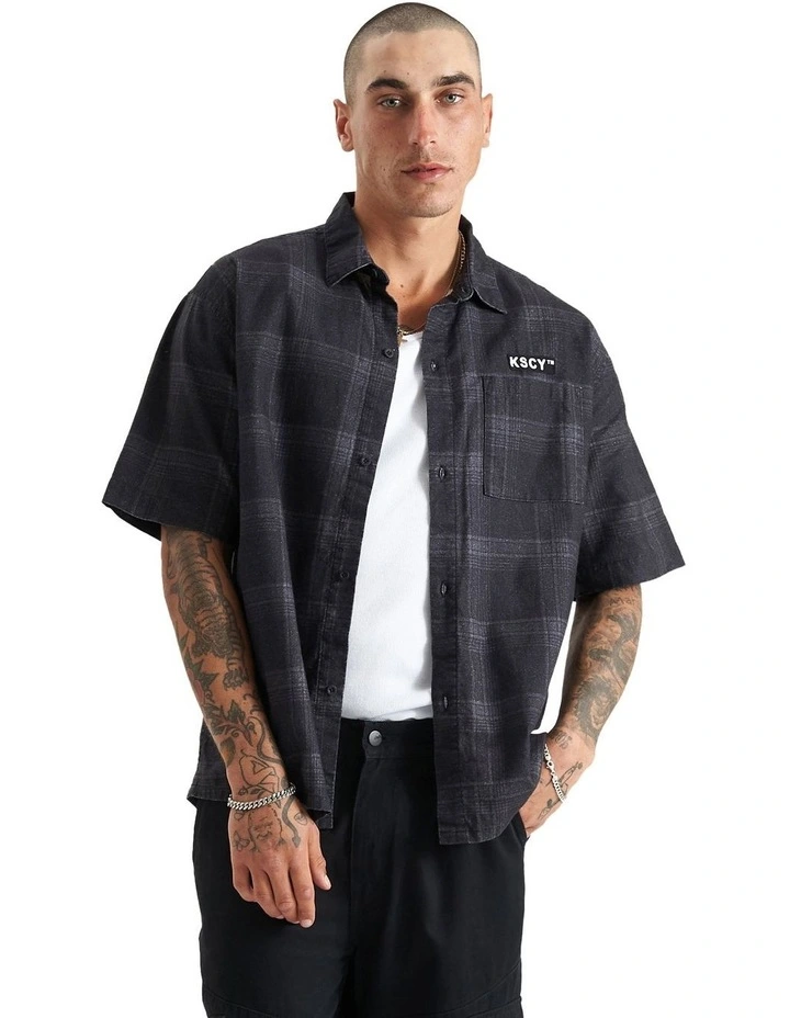 Elysian Oversized Resort Shirt in Black/Charcoal