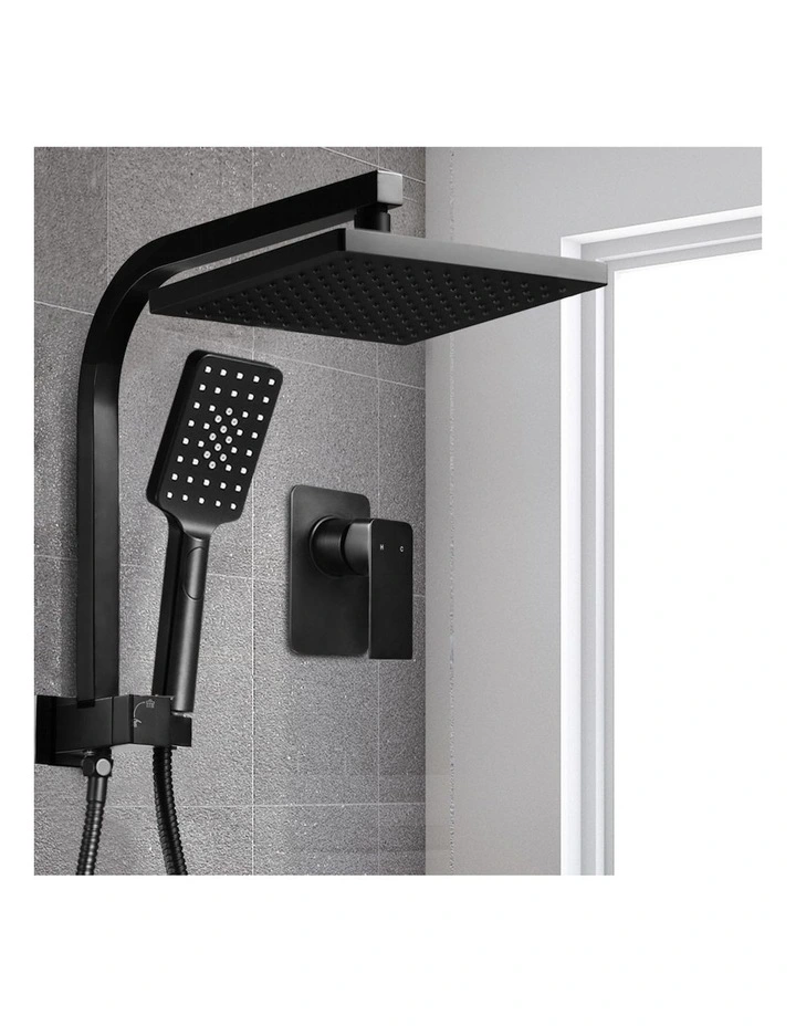 8 Inch Handheld Round High Pressure Rain Shower Head Set Mixer Tap in Black