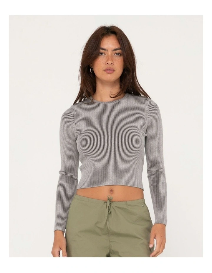 Solace Long Sleeve Knitted Top in Grey