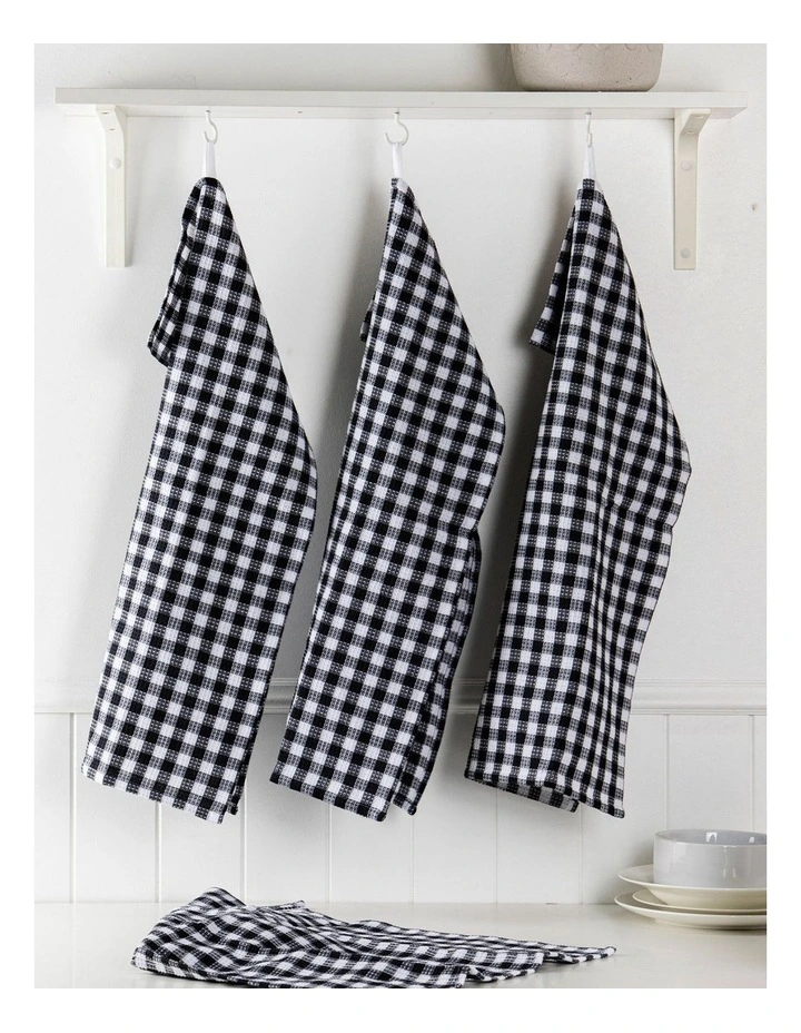 Waffle Kitchen Towel 4 Pack in Black