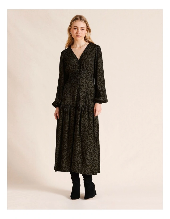 Gathered Waist Maxi Dress in Khaki