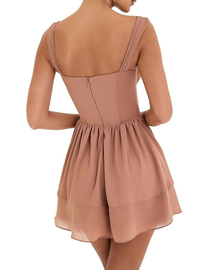 Lace Up Mini Dress in Brown