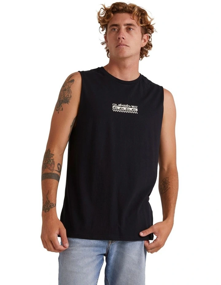 Omni Check Turn Sleeveless Muscle T-shirt in Black