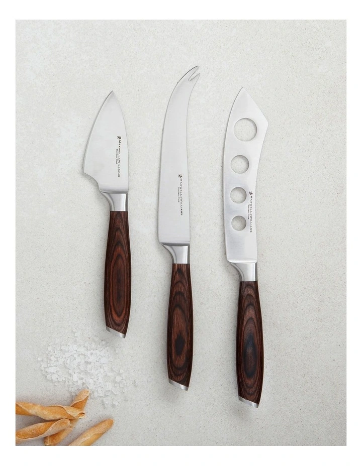 Stanton Cheese Knife Set Wood Boxed 3 Piece in Brown