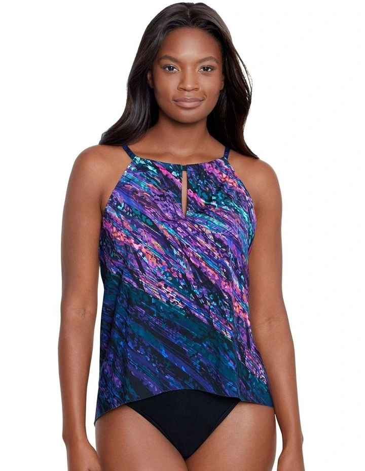Mood Ring Slimming Peephole High Neck Tankini in Multi