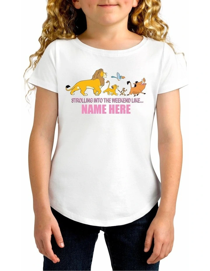 Lion King Strolling Into The Weekend Personalised Cotton T-Shirt in White