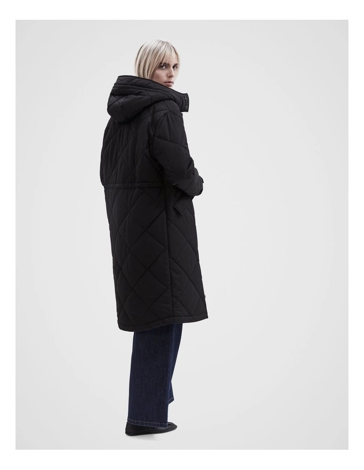 Recycled Longline Puffer Jacket in Black