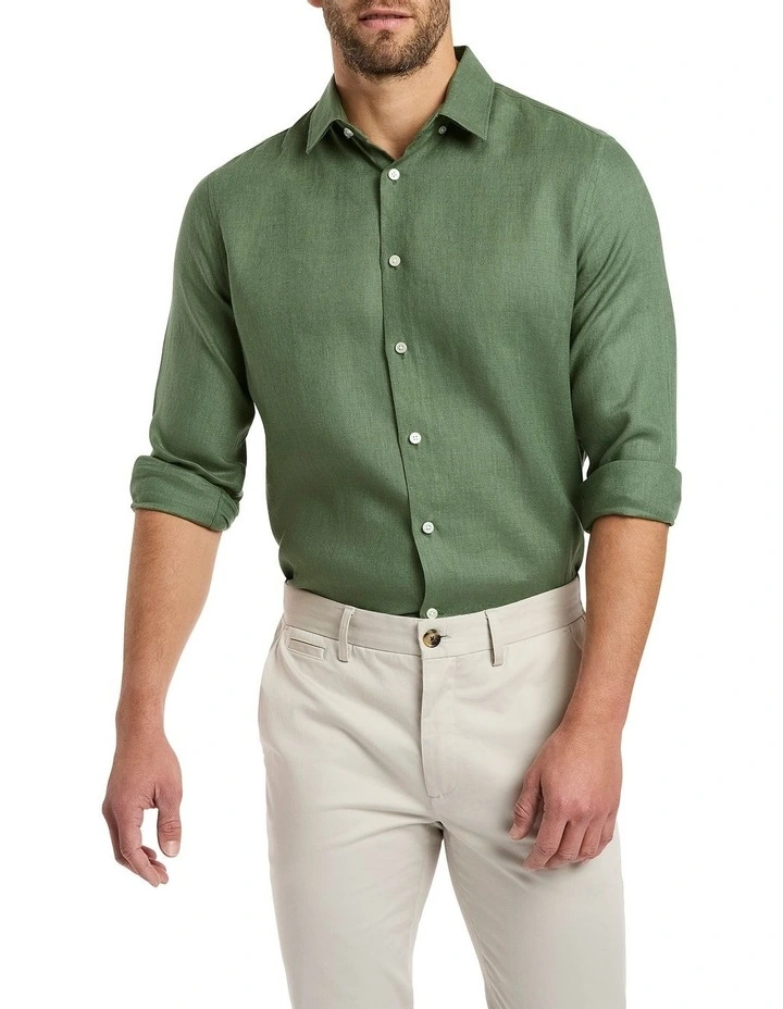 Felix Long Sleeves Linen Shirt in Seaweed