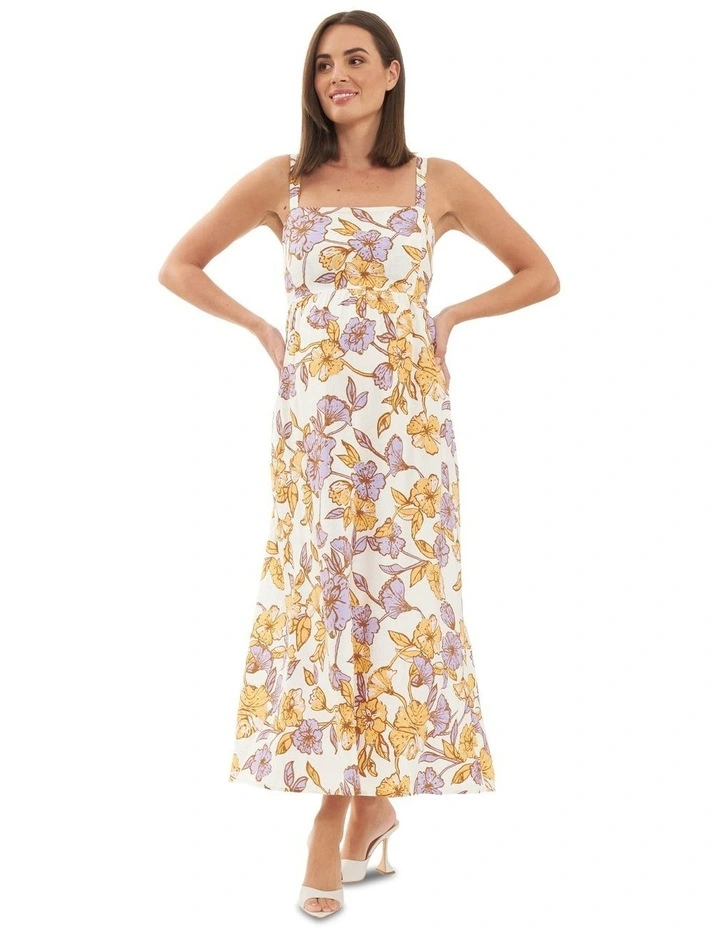 Maya Tie Back Linen Dress in Natural