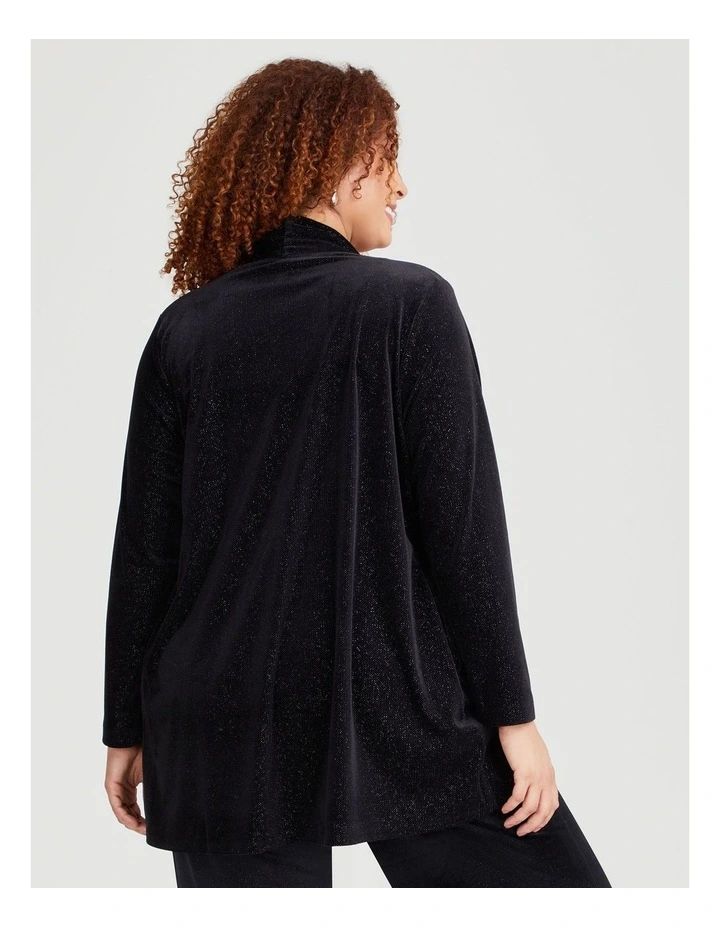 Lurex Stripe Velour Cardigan in Black