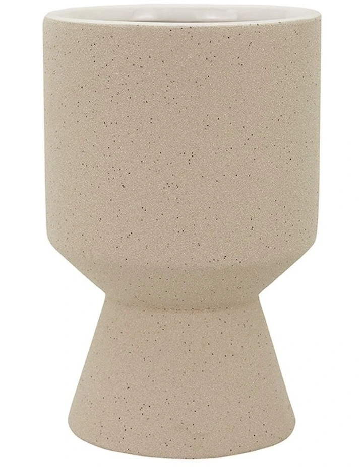 Cleo Stone Ceramic Planter Tall D13xh21cm Beige