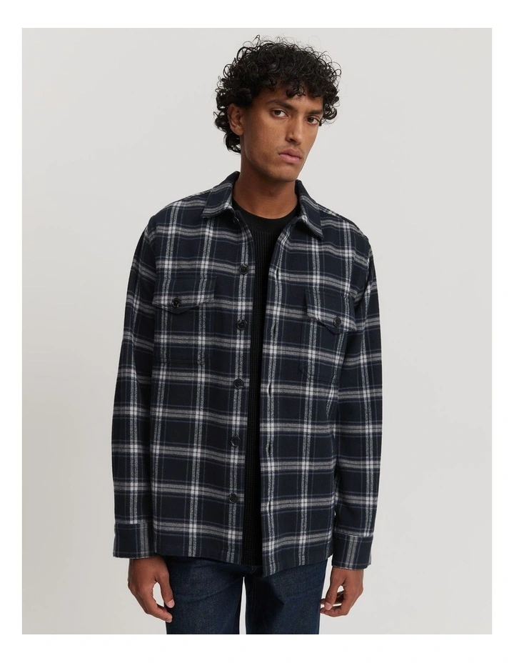 Check Cotton Overshirt in Navy