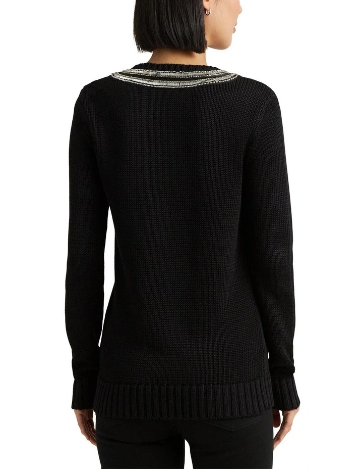 Beaded Cotton-Blend Cricket Sweater in Black