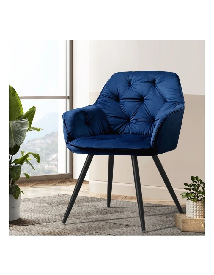Dining Chairs Velvet Diamond Tufted Armchair Set of 2 in Blue