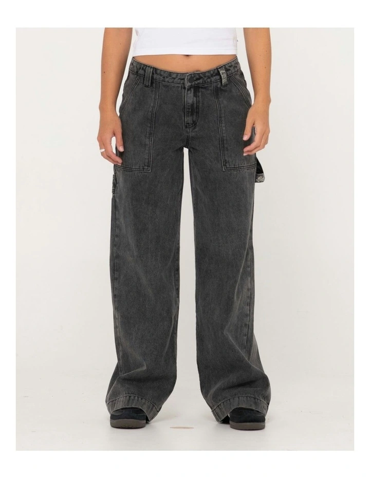 Billie Low Wide Denim Carpenter Pant in Black
