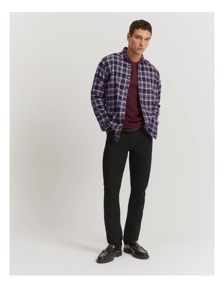 Regular Fit Good Earth Cotton Flannel Check Shirt in Plum