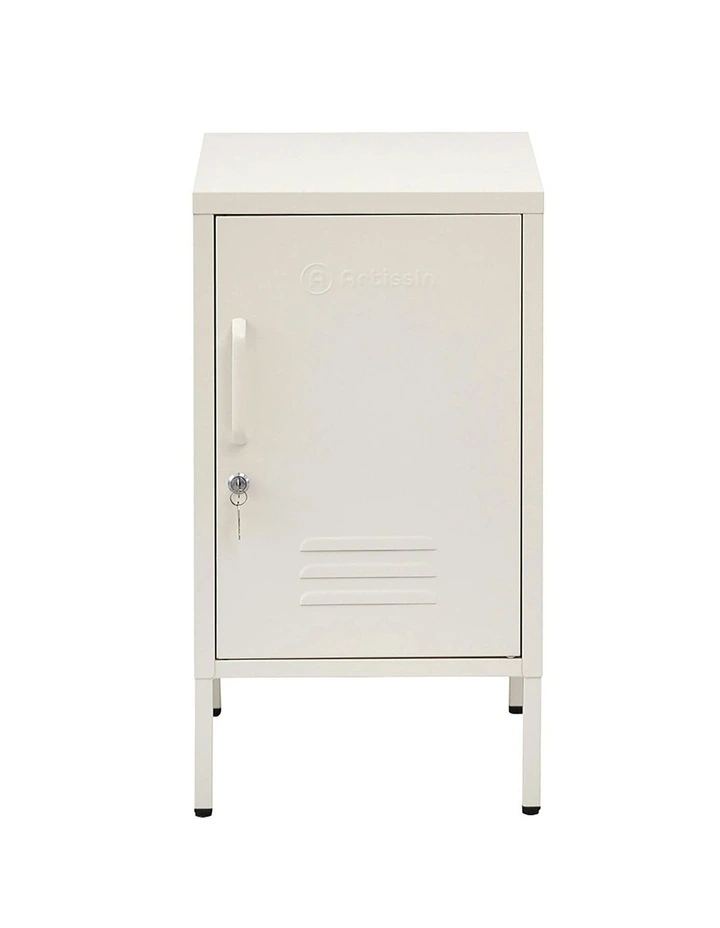 Bedside Table Metal Cabinet in Minni White