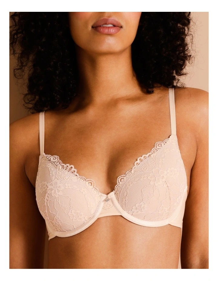 Pure Comfort Lace Plunge Bra in Beige
