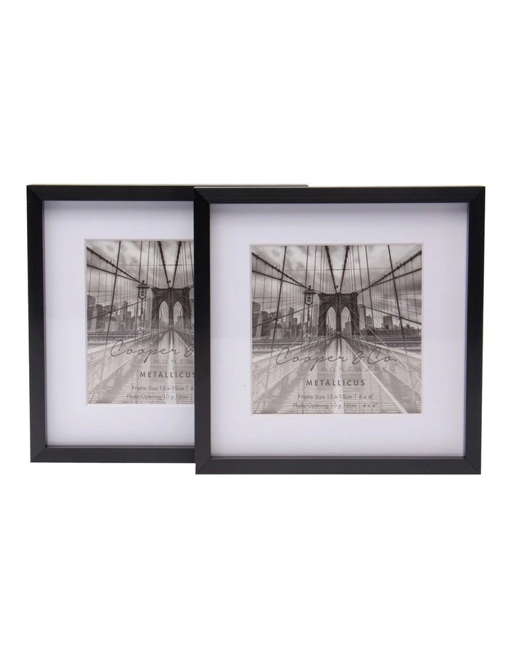Premium Metallicus Metal Photo Frames 6x6 Matt to 4x4 Set Of 2 in Black