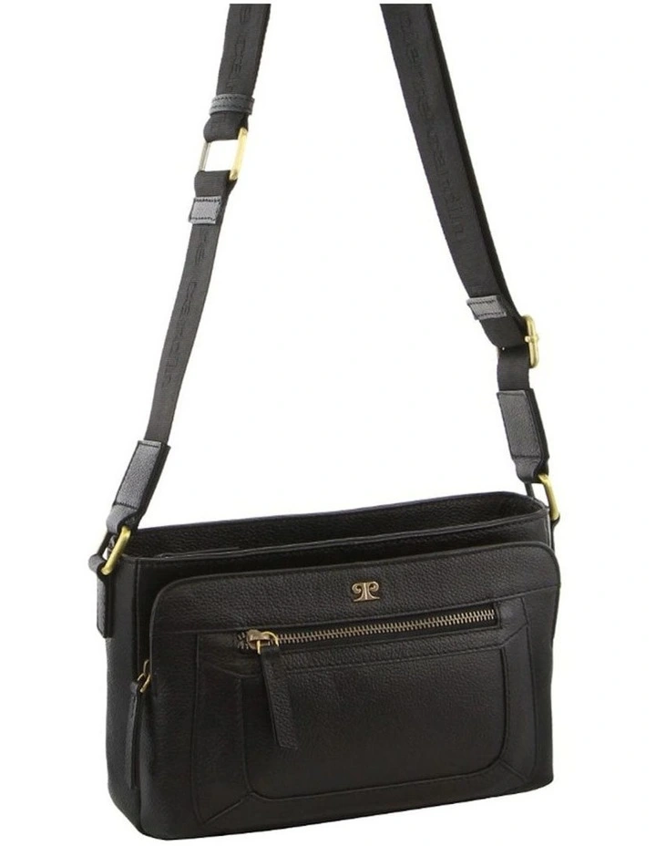 Leather Webbing Strap Crossbody Bag in Black