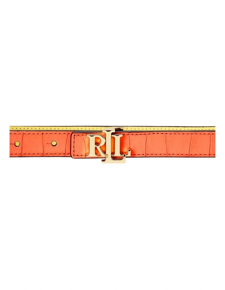 Logo Reversible Leather Skinny Belt in Orange