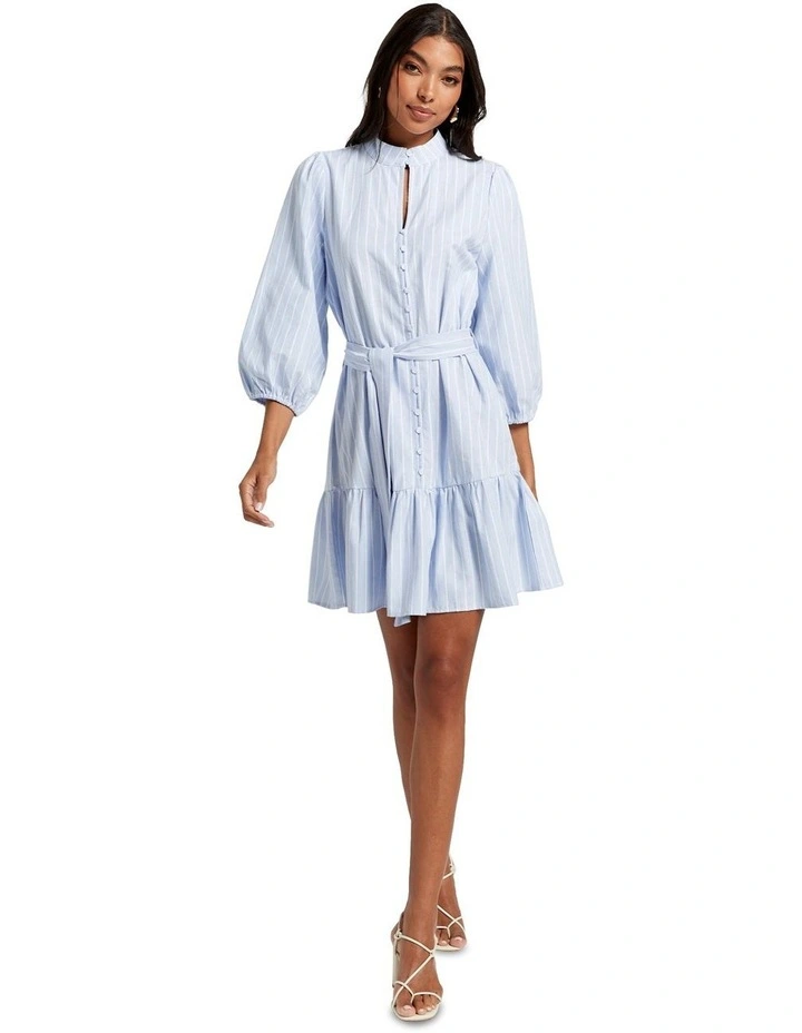 Faded 3/4 Dress in White Stripe