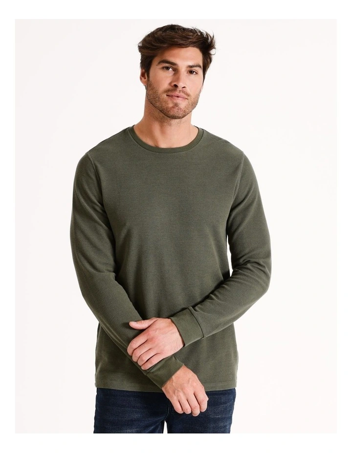 Demarchi Long Sleeve Waffle Crew Tee in Khaki