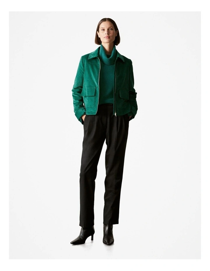 Stretch Wool Pleat Front Pant in Black
