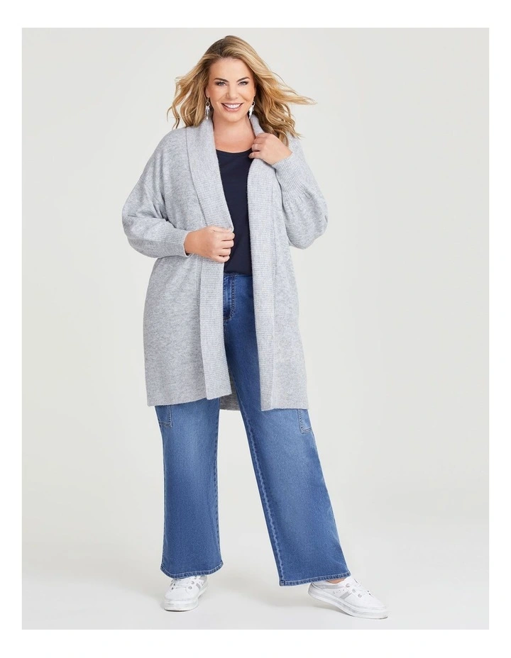 Lofty Balloon Sleeve Cardigan in Grey Marle