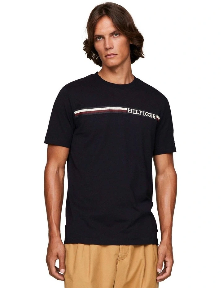 Monotype Chest Stripe Tee in Navy